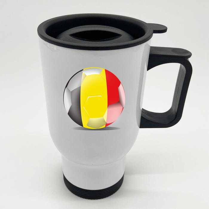 Soccer Ball Country Flag Belgium Front & Back Stainless Steel Travel Mug