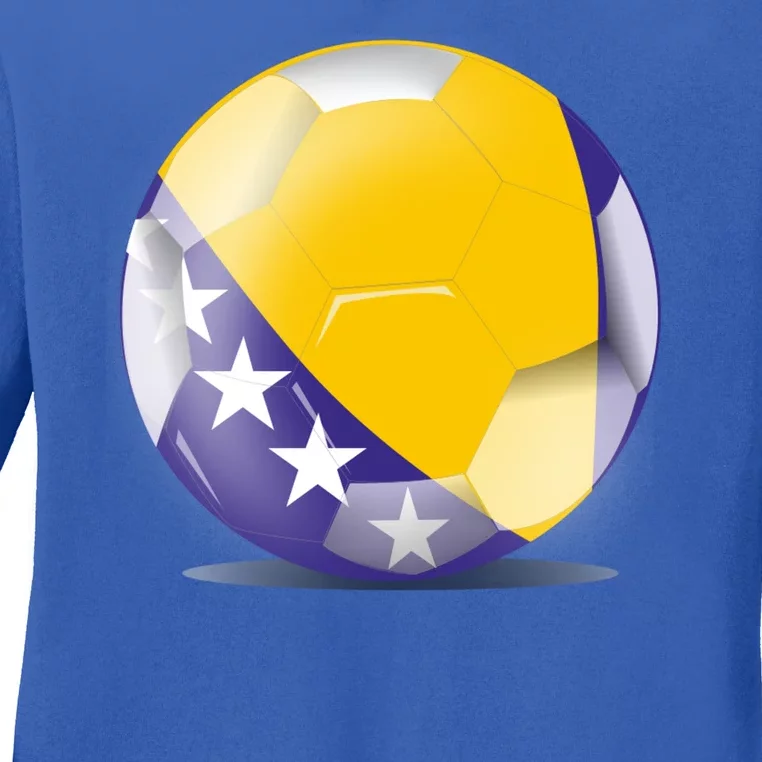 Soccer Ball Country Flag Bosnia Herzegovina Ladies Long Sleeve Shirt