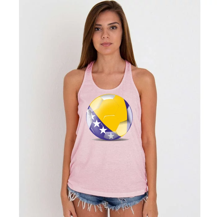 Soccer Ball Country Flag Bosnia Herzegovina Women's Knotted Racerback Tank