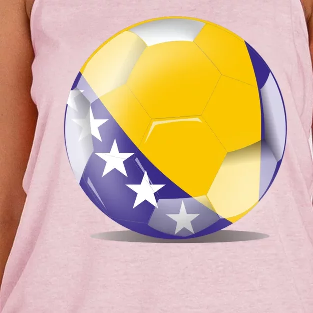 Soccer Ball Country Flag Bosnia Herzegovina Women's Knotted Racerback Tank