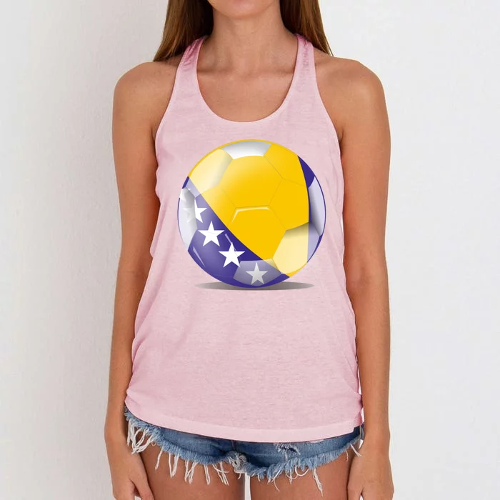 Soccer Ball Country Flag Bosnia Herzegovina Women's Knotted Racerback Tank