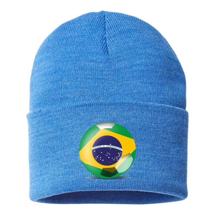 Soccer Ball Country Flag Brazil Sustainable Knit Beanie