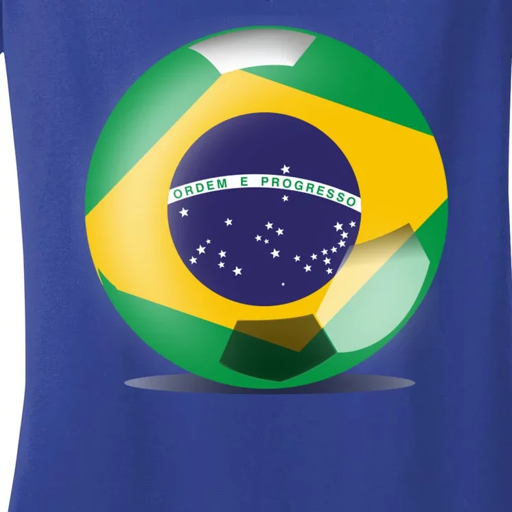 Soccer Ball Country Flag Brazil Women's V-Neck T-Shirt