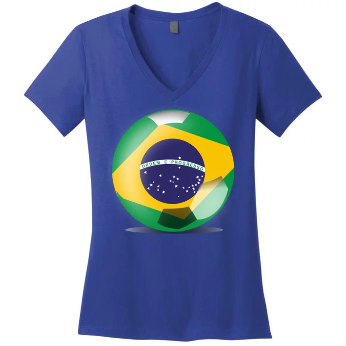 Soccer Ball Country Flag Brazil Women's V-Neck T-Shirt