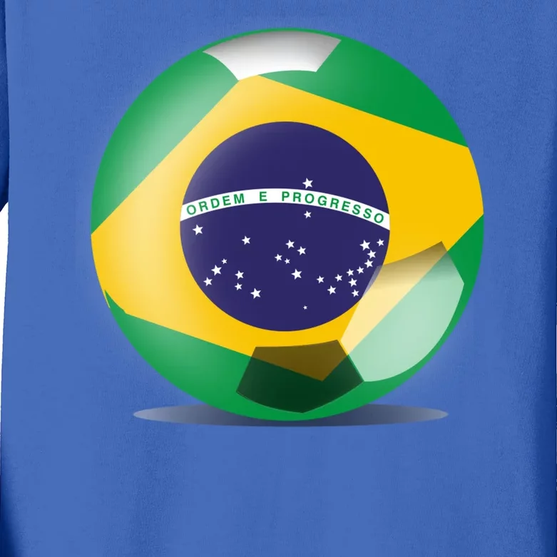 Soccer Ball Country Flag Brazil Kids Long Sleeve Shirt