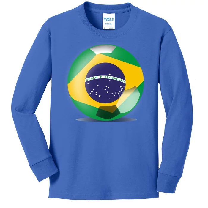 Soccer Ball Country Flag Brazil Kids Long Sleeve Shirt