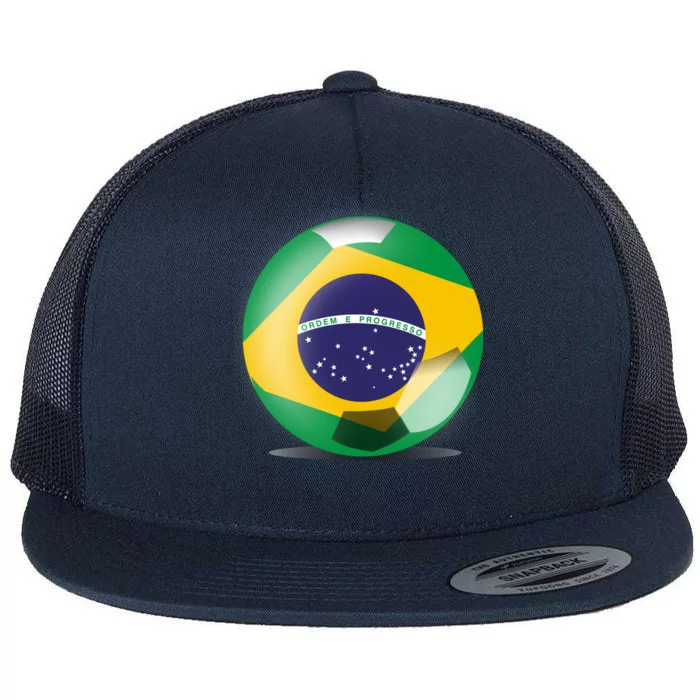 Soccer Ball Country Flag Brazil Flat Bill Trucker Hat