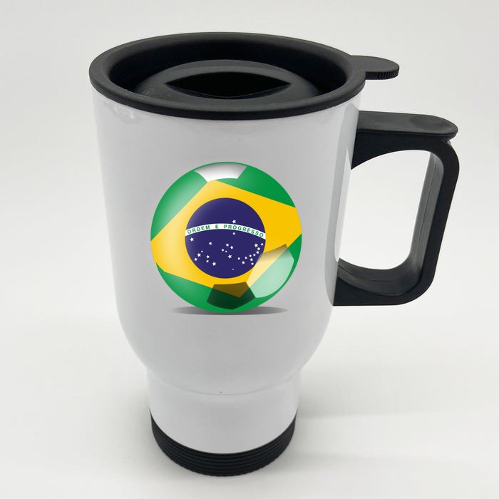 Soccer Ball Country Flag Brazil Front & Back Stainless Steel Travel Mug