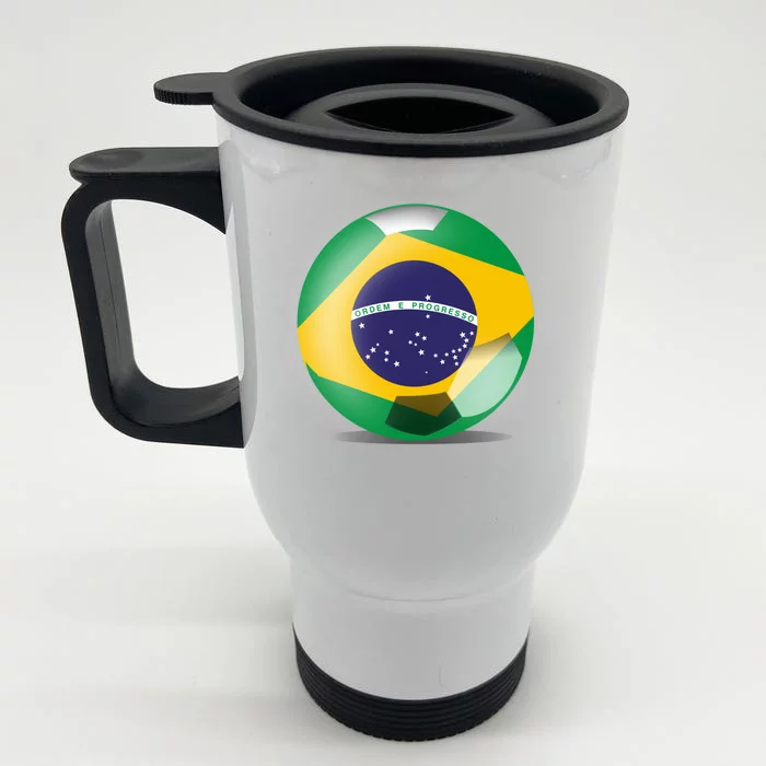 Soccer Ball Country Flag Brazil Front & Back Stainless Steel Travel Mug