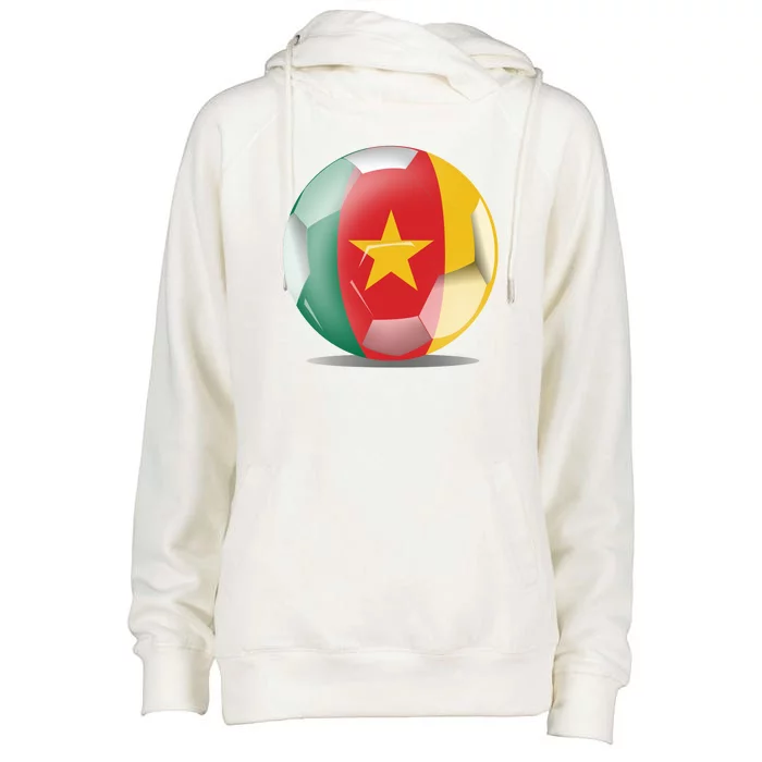 Soccer Ball Country Flag Cameroon Womens Funnel Neck Pullover Hood