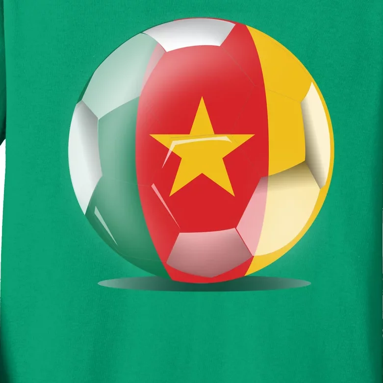 Soccer Ball Country Flag Cameroon Kids Long Sleeve Shirt