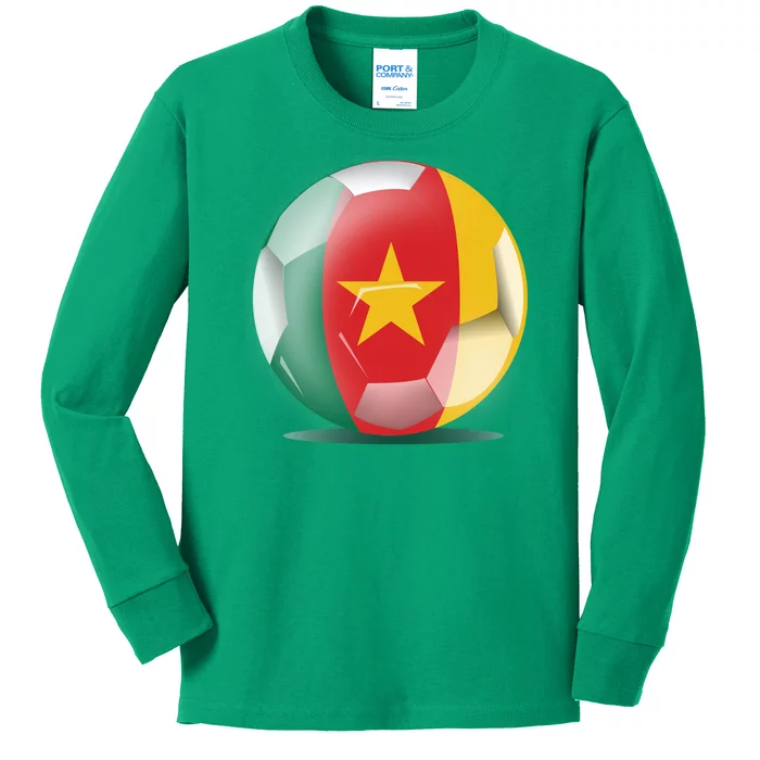 Soccer Ball Country Flag Cameroon Kids Long Sleeve Shirt