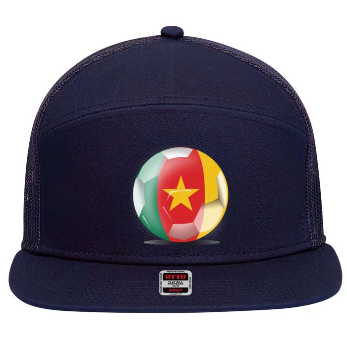 Soccer Ball Country Flag Cameroon 7 Panel Mesh Trucker Snapback Hat