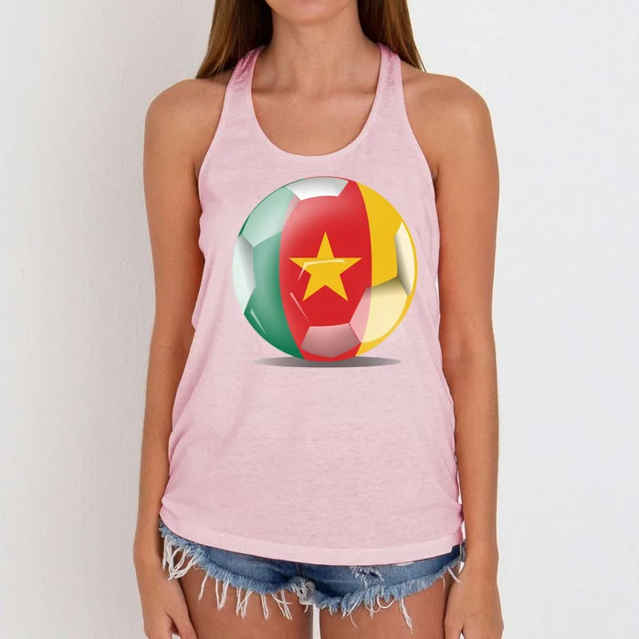 Soccer Ball Country Flag Cameroon Women's Knotted Racerback Tank