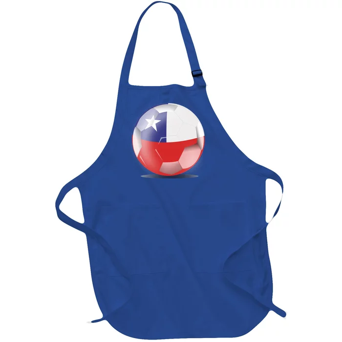 Soccer Ball Country Flag Chile Full-Length Apron With Pocket