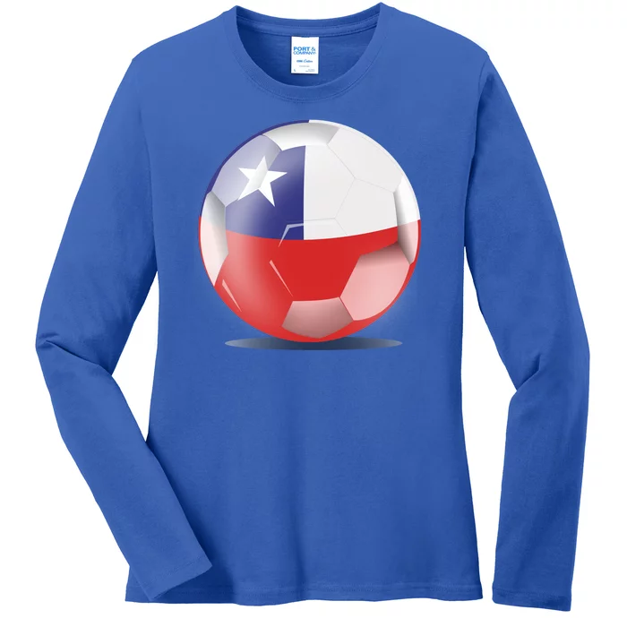 Soccer Ball Country Flag Chile Ladies Long Sleeve Shirt