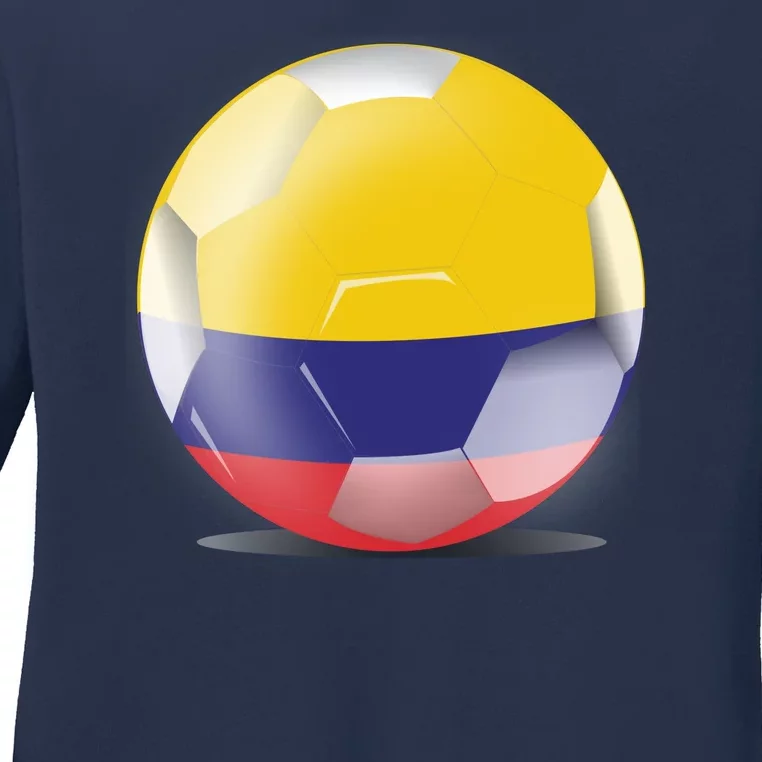 Soccer Ball Country Flag Colombia Ladies Long Sleeve Shirt