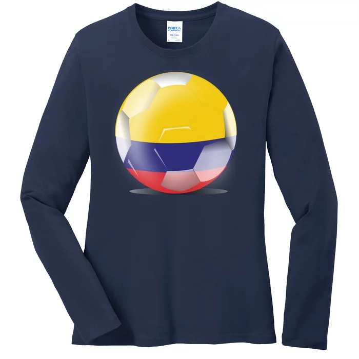 Soccer Ball Country Flag Colombia Ladies Long Sleeve Shirt