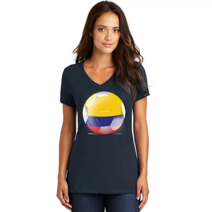 Soccer Ball Country Flag Colombia Women's V-Neck T-Shirt