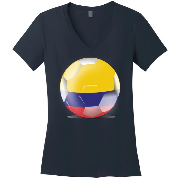 Soccer Ball Country Flag Colombia Women's V-Neck T-Shirt