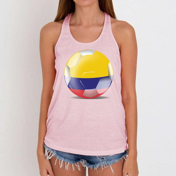 Soccer Ball Country Flag Colombia Women's Knotted Racerback Tank