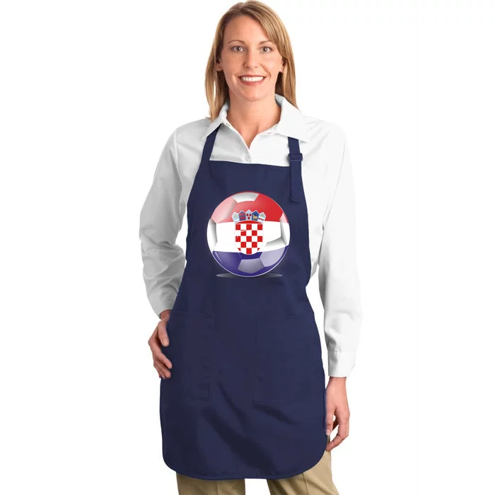 Soccer Ball Country Flag Croatia Full-Length Apron With Pocket