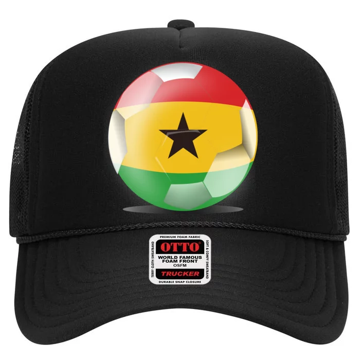 Soccer Ball Country Flag Ghana High Crown Mesh Trucker Hat