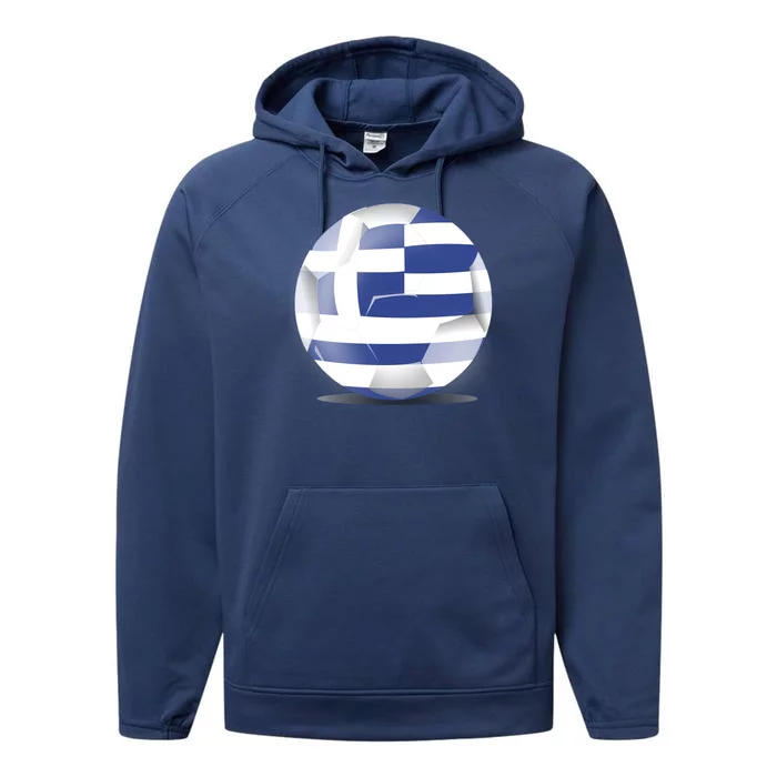 Soccer Ball Country Flag Greece Performance Fleece Hoodie