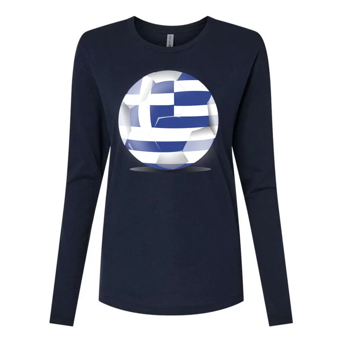 Soccer Ball Country Flag Greece Womens Cotton Relaxed Long Sleeve T-Shirt