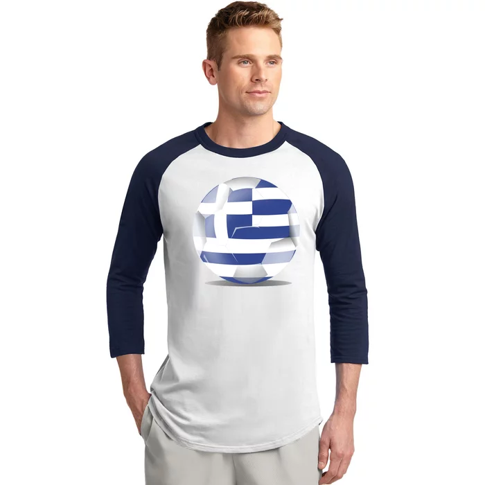 Soccer Ball Country Flag Greece Baseball Sleeve Shirt