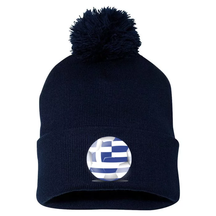 Soccer Ball Country Flag Greece Pom Pom 12in Knit Beanie