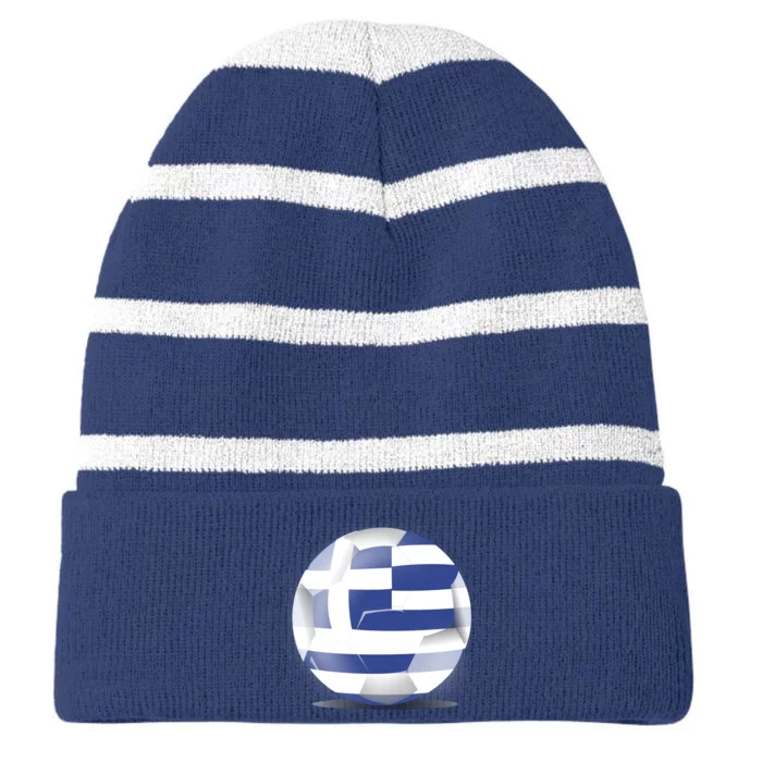 Soccer Ball Country Flag Greece Striped Beanie with Solid Band