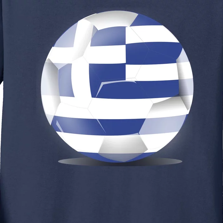 Soccer Ball Country Flag Greece Kids Long Sleeve Shirt