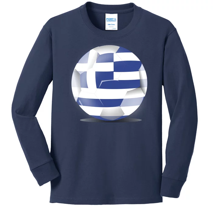 Soccer Ball Country Flag Greece Kids Long Sleeve Shirt