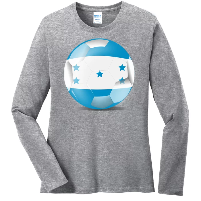 Soccer Ball Country Flag Honduras Ladies Long Sleeve Shirt