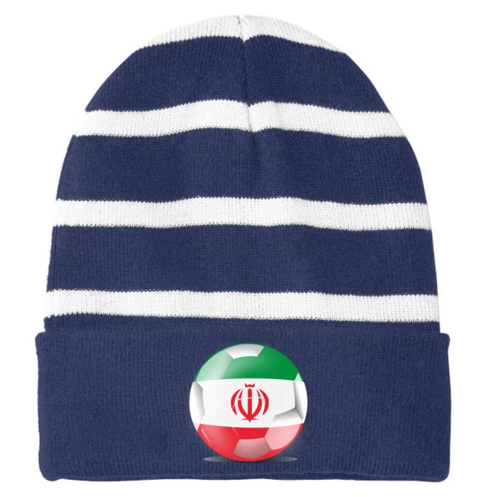 Soccer Ball Country Flag Iran Striped Beanie with Solid Band