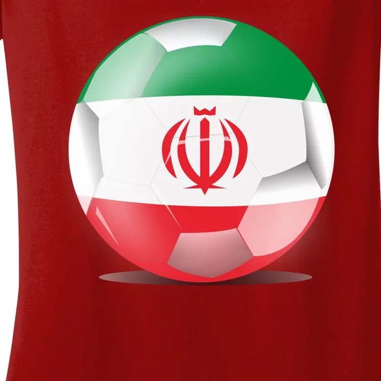 Soccer Ball Country Flag Iran Women's V-Neck T-Shirt