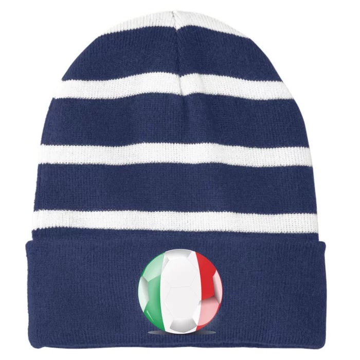 Soccer Ball Country Flag Italy Striped Beanie with Solid Band