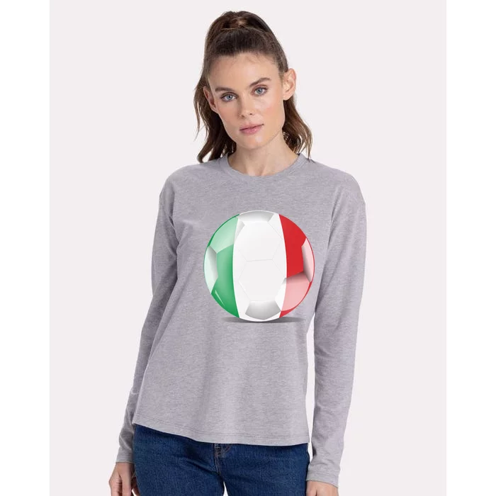 Soccer Ball Country Flag Italy Womens Cotton Relaxed Long Sleeve T-Shirt