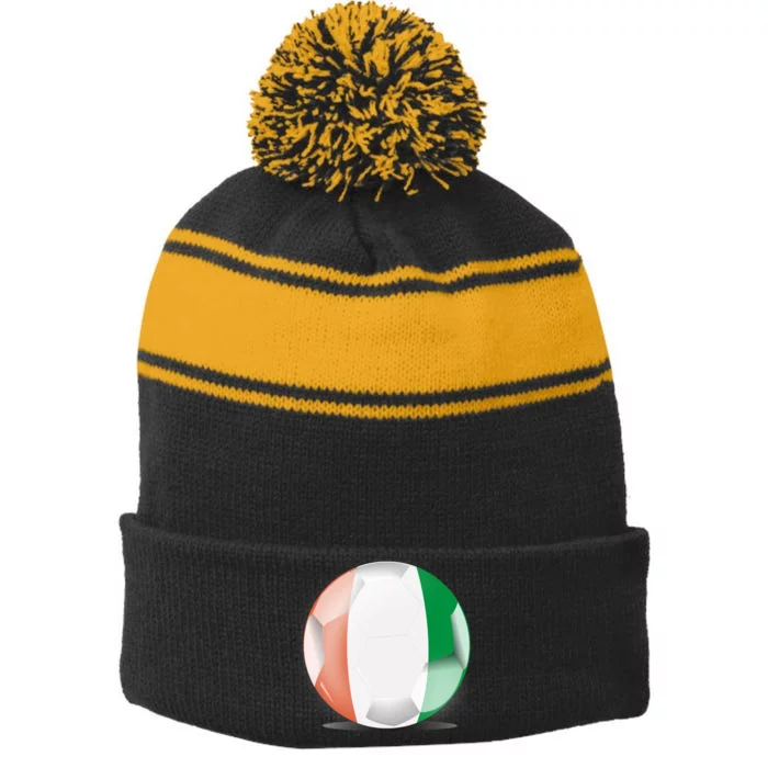 Soccer Ball Country Flag Ivory Coast Stripe Pom Pom Beanie