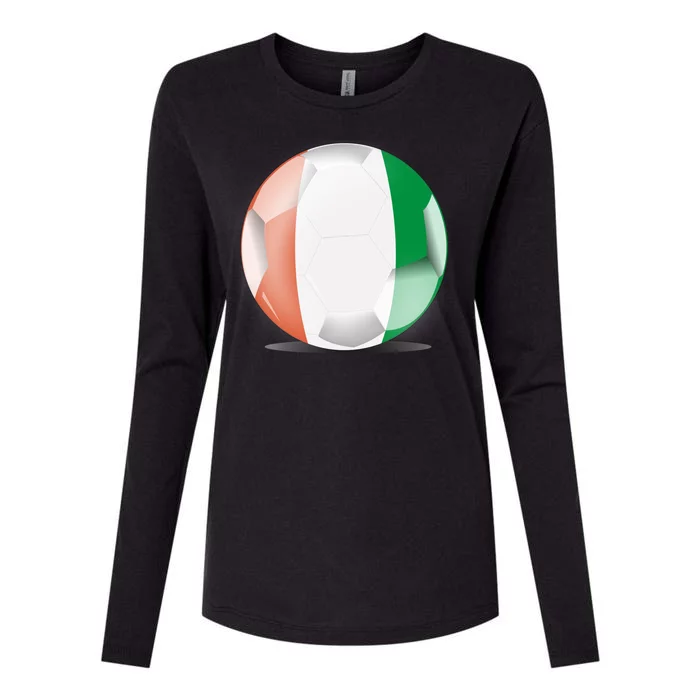 Soccer Ball Country Flag Ivory Coast Womens Cotton Relaxed Long Sleeve T-Shirt