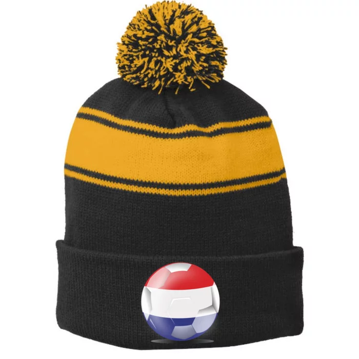 Soccer Ball Country Flag Netherlands Stripe Pom Pom Beanie