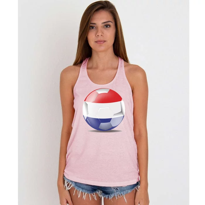 Soccer Ball Country Flag Netherlands Women's Knotted Racerback Tank