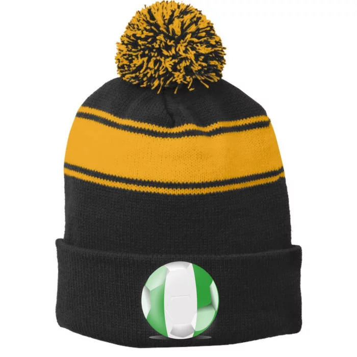 Soccer Ball Country Flag Nigeria Stripe Pom Pom Beanie