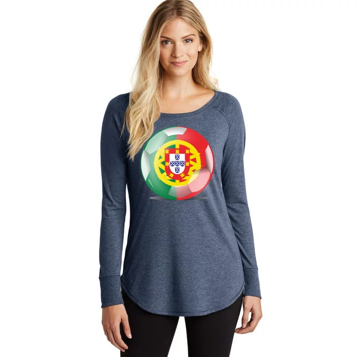 Soccer Ball Country Flag Portugal Women's Perfect Tri Tunic Long Sleeve Shirt