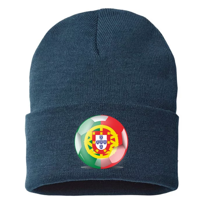 Soccer Ball Country Flag Portugal Sustainable Knit Beanie