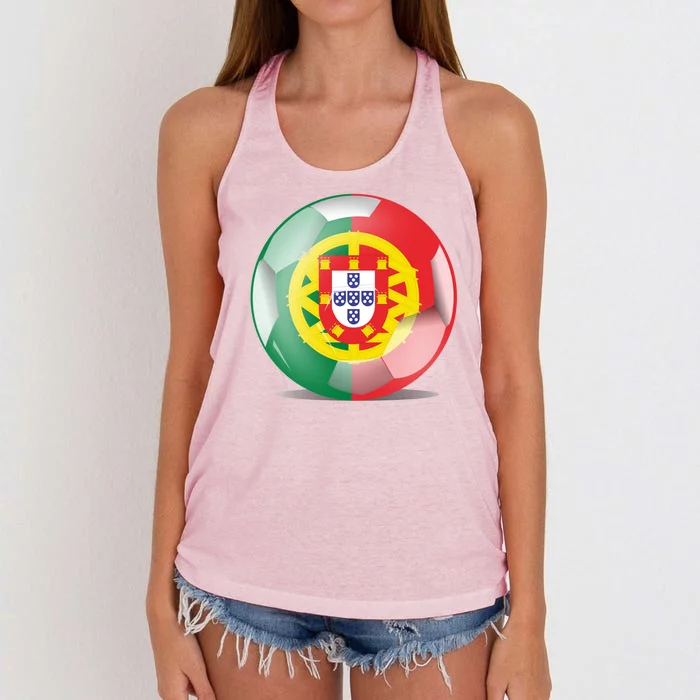 Soccer Ball Country Flag Portugal Women's Knotted Racerback Tank