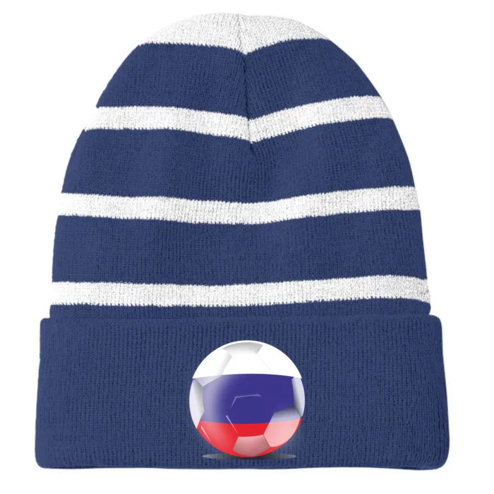 Soccer Ball Country Flag Russia Striped Beanie with Solid Band