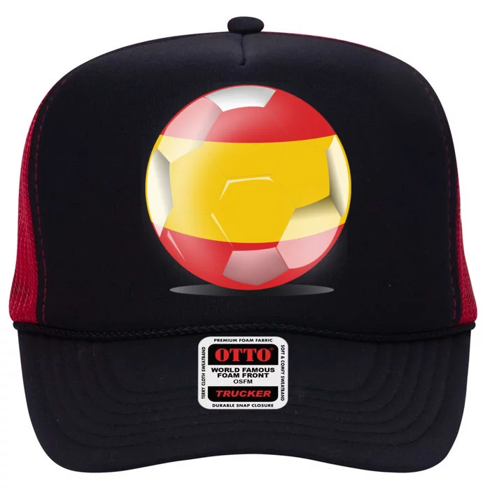 Soccer Ball Country Flag Spain High Crown Mesh Trucker Hat