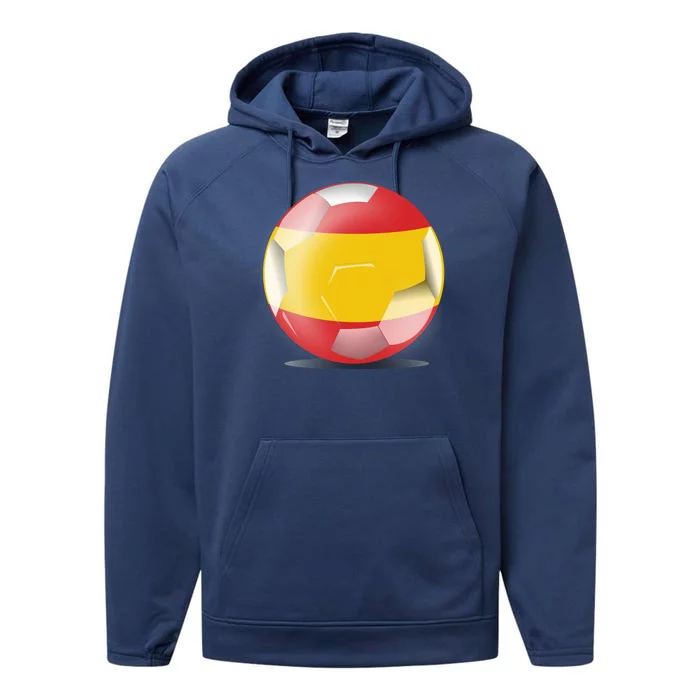 Soccer Ball Country Flag Spain Performance Fleece Hoodie